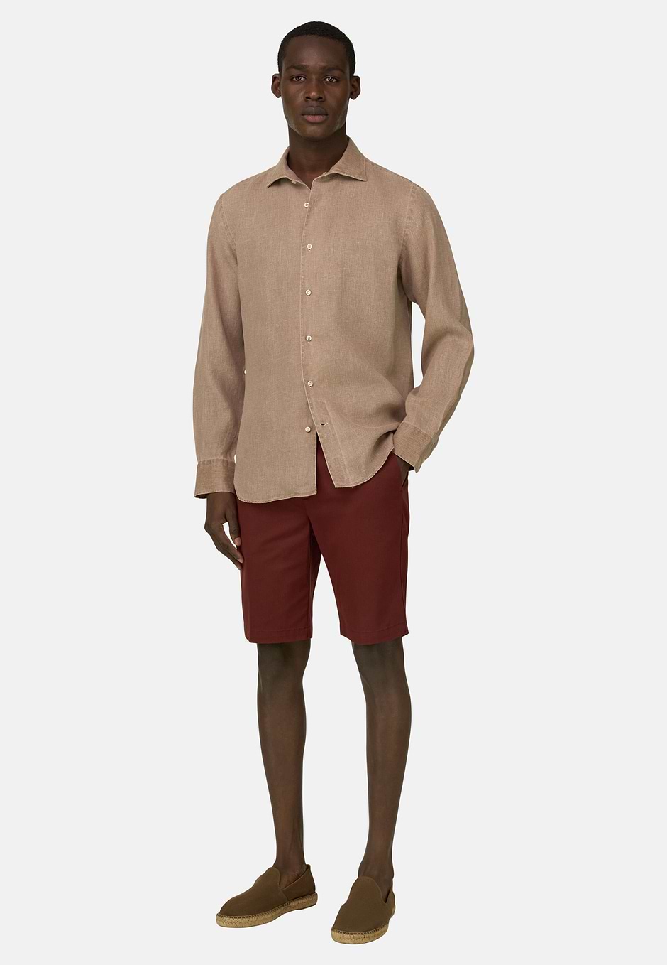 Regular Fit Linen Shirt, Taupe, hi-res