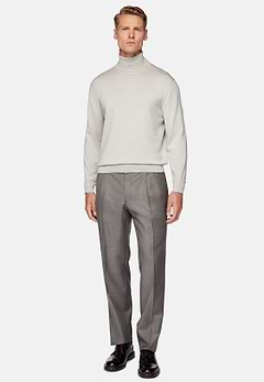 Light Grey Merino Wool Polo Neck Jumper