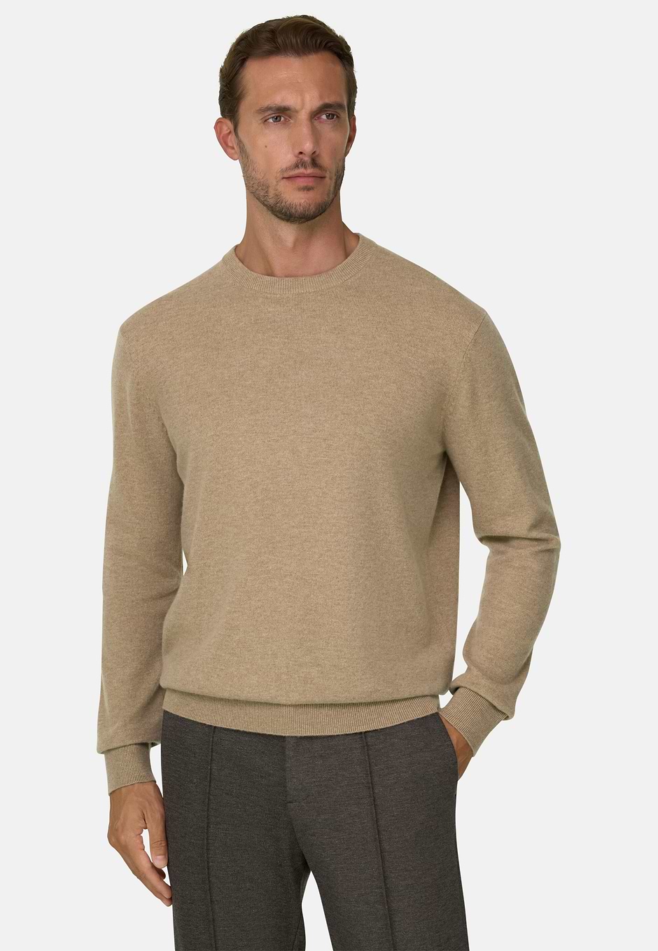 Jersey de cuello redondo en lana y cachemira, CAML, hi-res