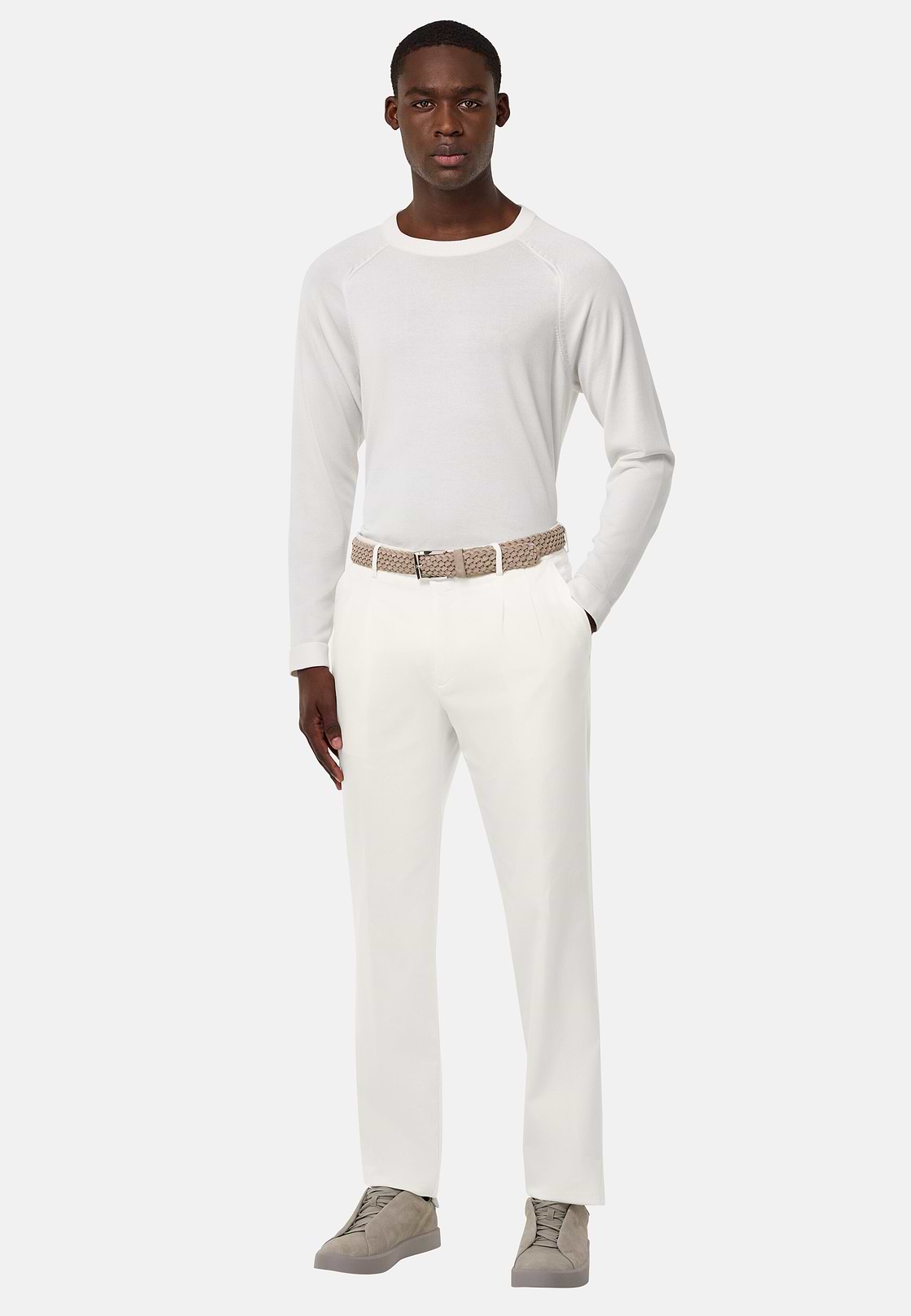 Stretch Cotton/Tencel Trousers, White, hi-res