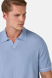 Cotton Crêpe Knit Polo Shirt, Light Blue, hi-res