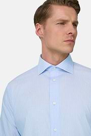 Camicia A Righe In Cotone Regular Fit, Azzurro, thumb, 4