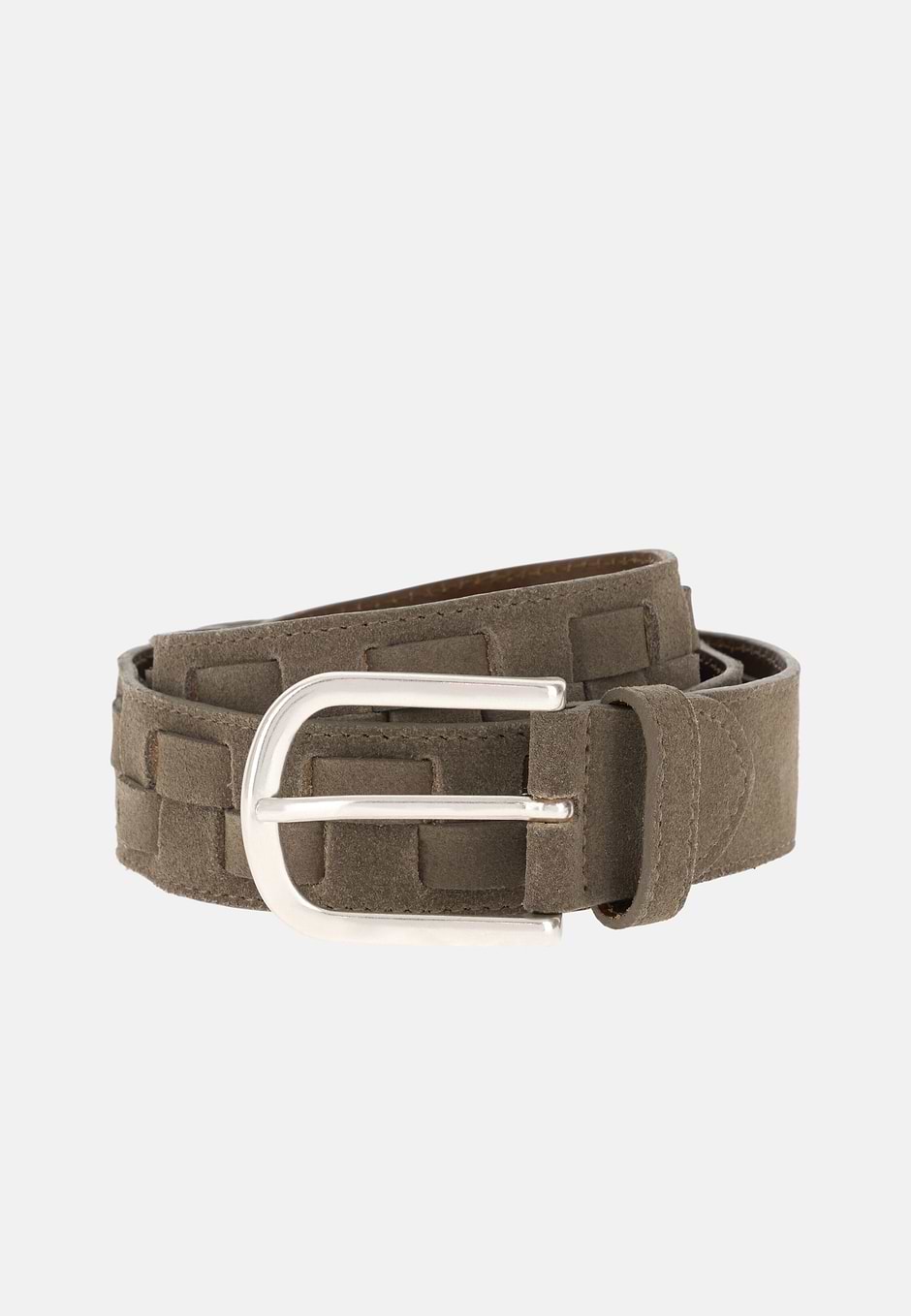 Cintura In Pelle Scamosciata Intrecciata, Taupe, hi-res