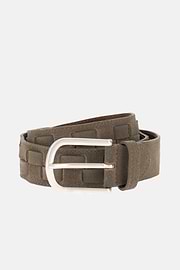 Cintura In Pelle Scamosciata Intrecciata, Taupe, thumb, 1