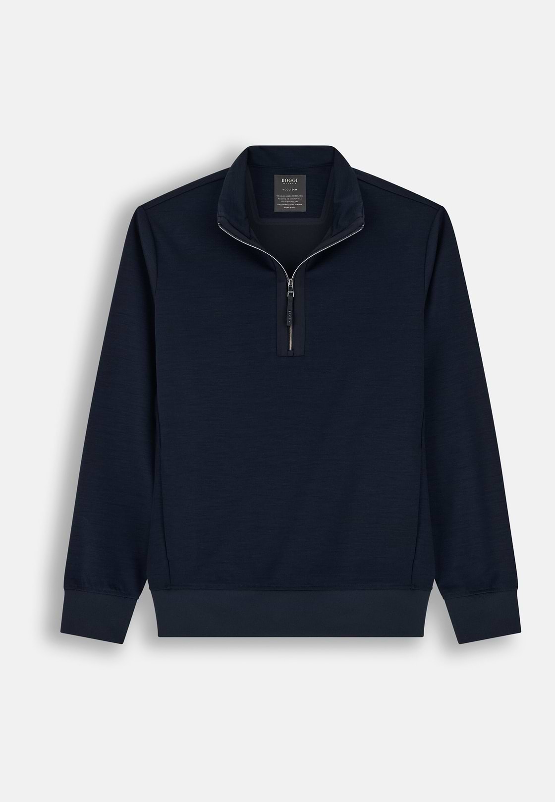 Quarter-Zip Sweatshirt in Wool Blend WOOLTECH, Navy blue, hi-res, 5