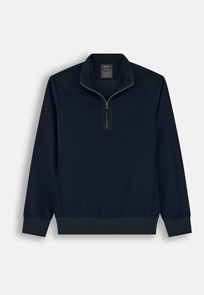 Bluza z Pół Zamka w Mieszaninie Wełny WOOLTECH, Navy blue, hi-res