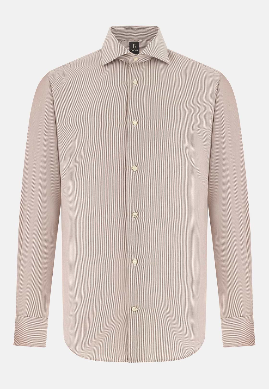 Camicia A Righe In Cotone Slim Fit, Nocciola, hi-res, 6