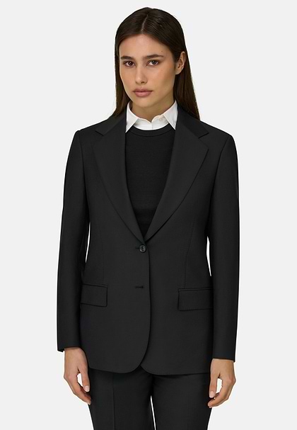 Stretch Wool Blend Jacket, Black, hi-res