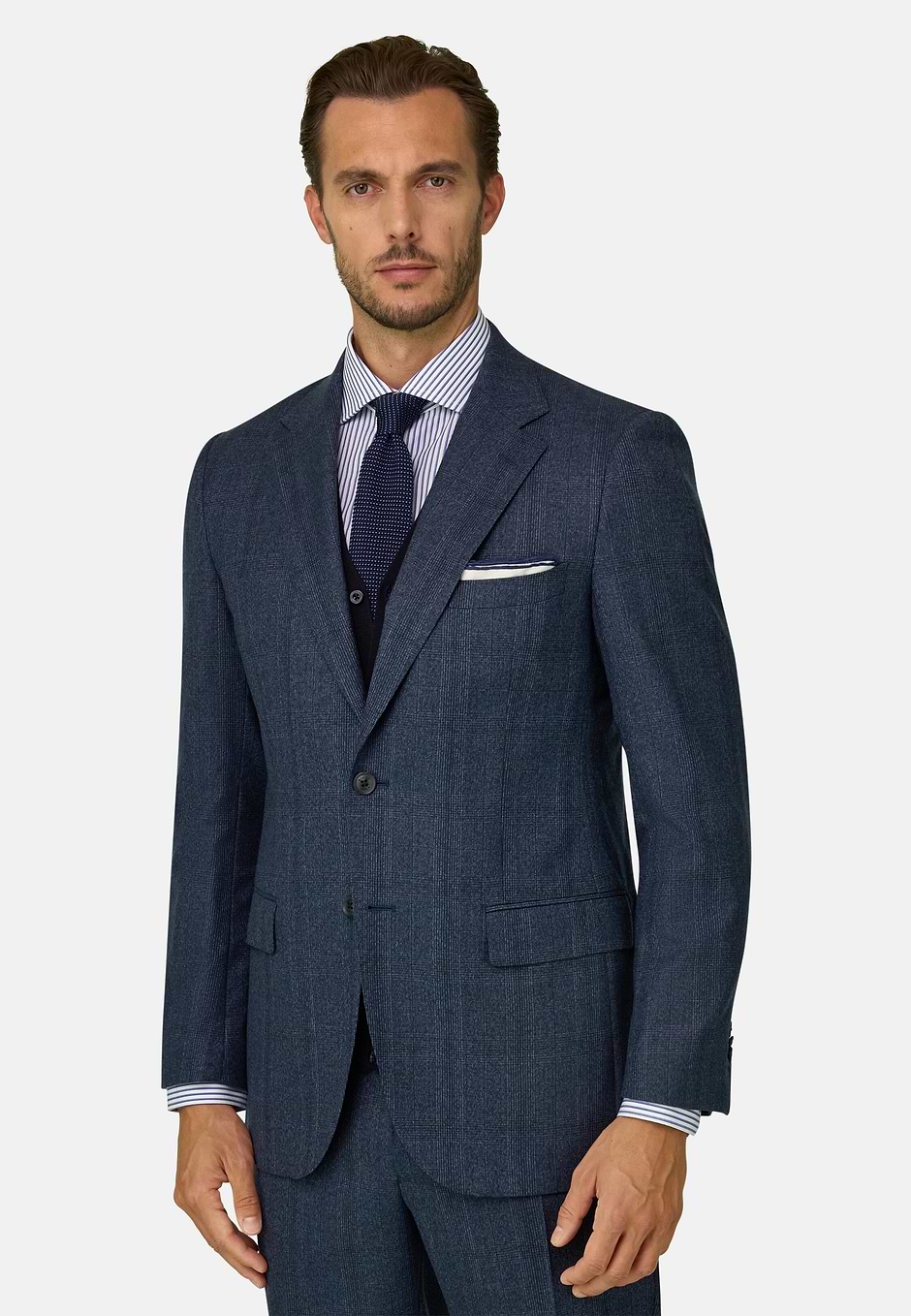 Suit Prince of Wales Check 100% Wool, Blue, hi-res