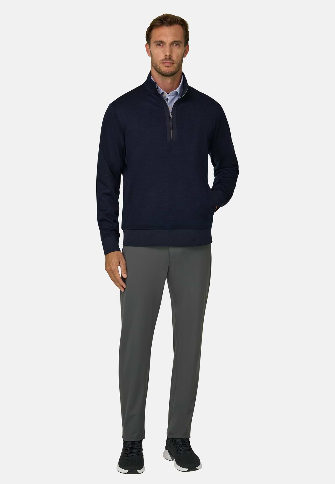 Quarter-Zip Sweatshirt in Wool Blend WOOLTECH, Navy blue, hi-res, 2