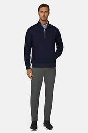 Quarter-Zip Sweatshirt in Wool Blend WOOLTECH, Navy blue, thumb, 2