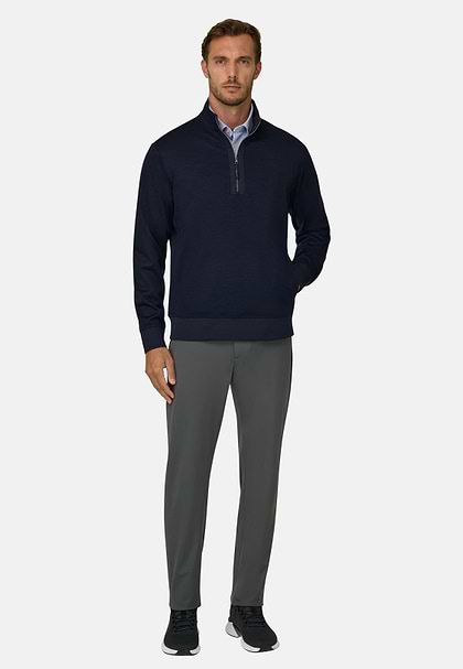 Bluza z Pół Zamka w Mieszaninie Wełny WOOLTECH, Navy blue, hi-res
