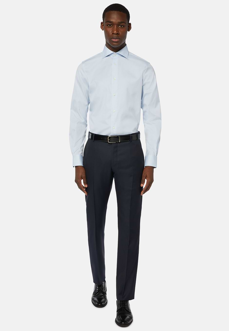 Light blue regular fit cotton pin point shirt, Light blue, hi-res
