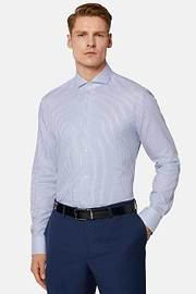 Camisa de Rayas cuello Italiano, Azul, hi-res