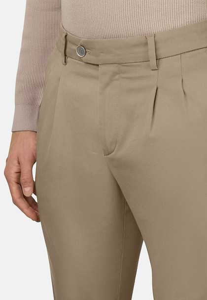 Pantaloni In Cotone Tencel Elasticizzato, Taupe, hi-res
