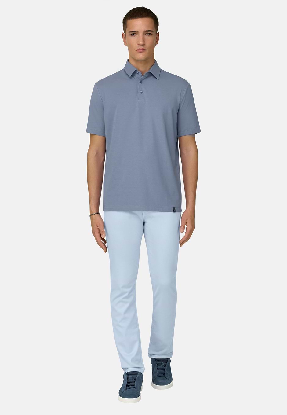 Polo Shirt In Stretch Pima Cotton, Light Blue, hi-res