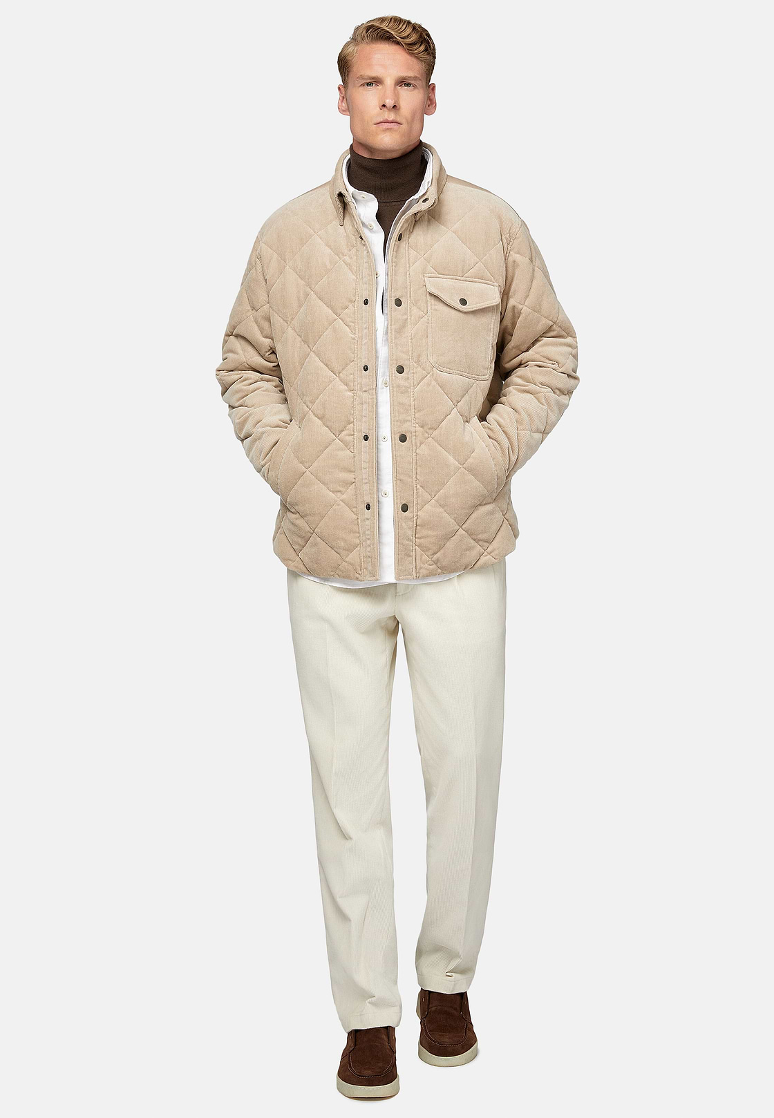 Padded Cotton Velvet Bomber Jacket, Beige, hi-res