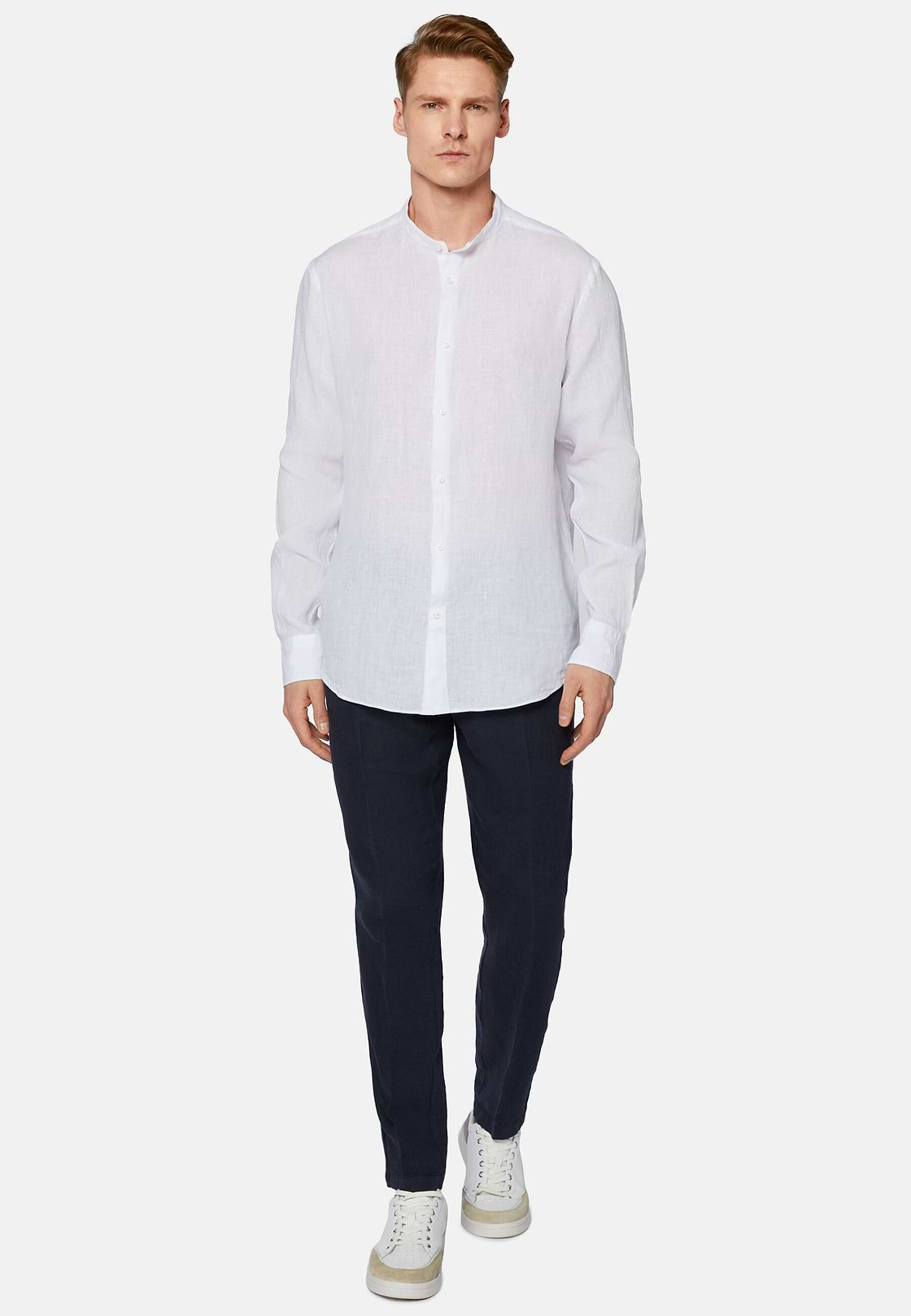 Camisa Coreana de Lino, Blanco, hi-res