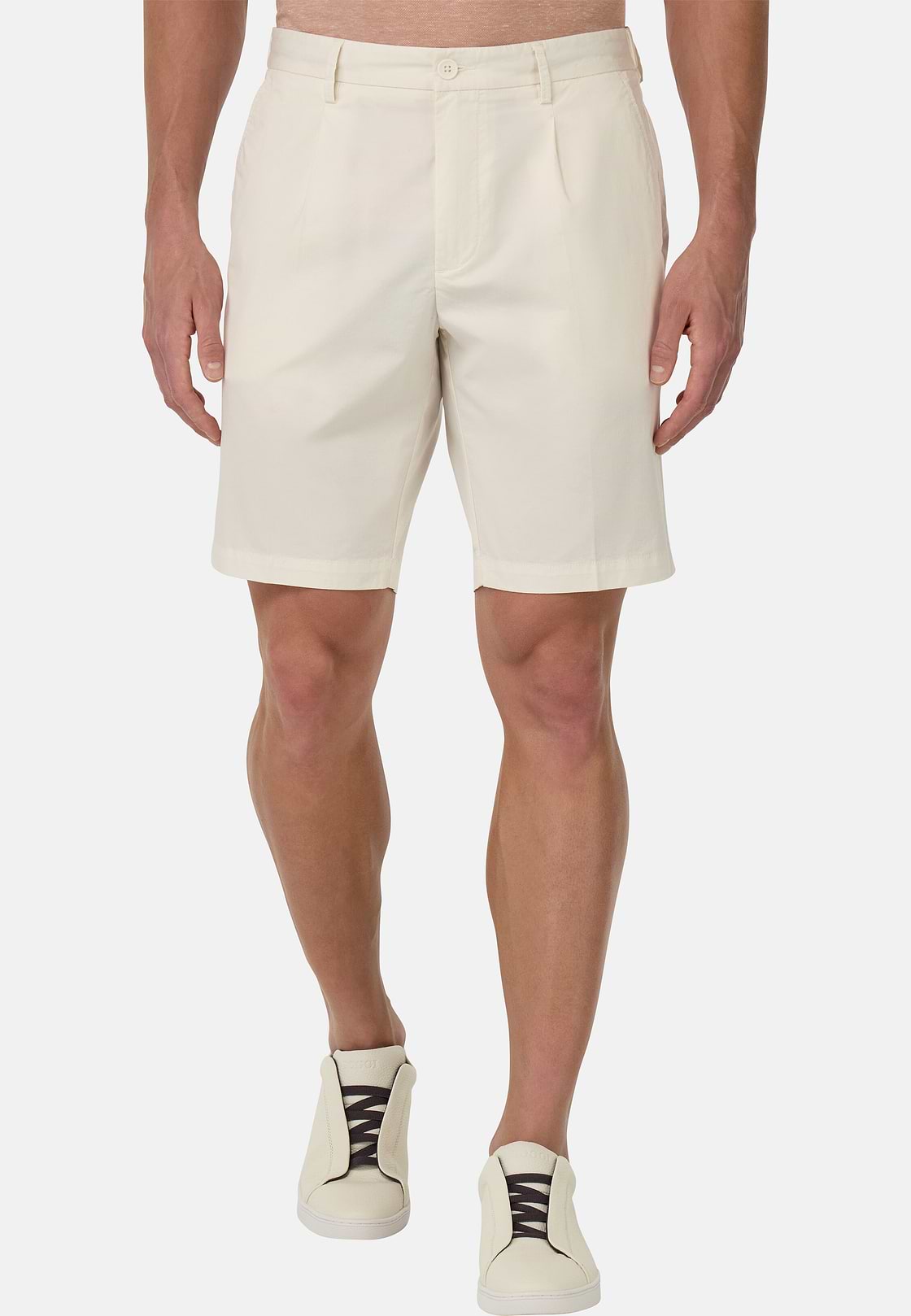 Stretch Cotton Bermuda Shorts, White, hi-res