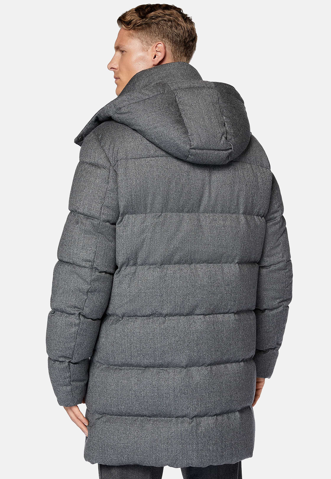 Parka In Flanella Imbottito In Piuma D`Oca, Grigio, hi-res
