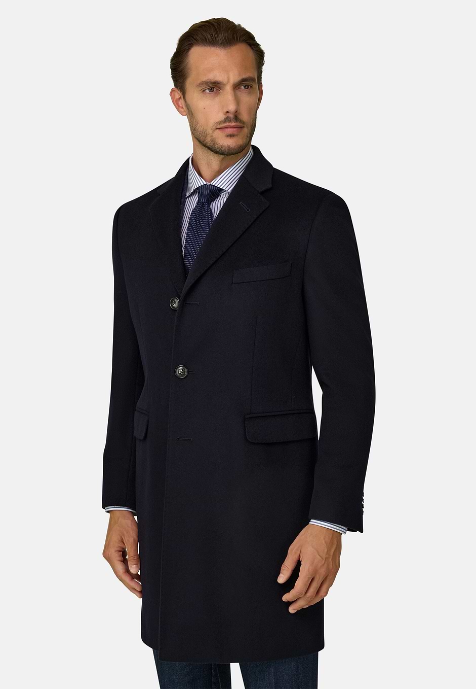 Single-Breasted Wool Coat, Navy blue, hi-res