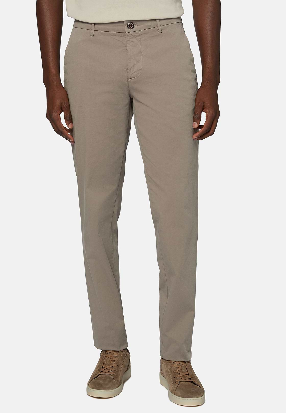 Stretch Cotton Trousers, Taupe, hi-res