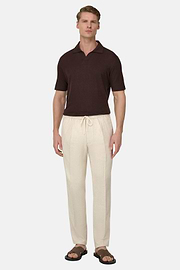 Pantaloni City In Cotone Lino, Sabbia, thumb, 2