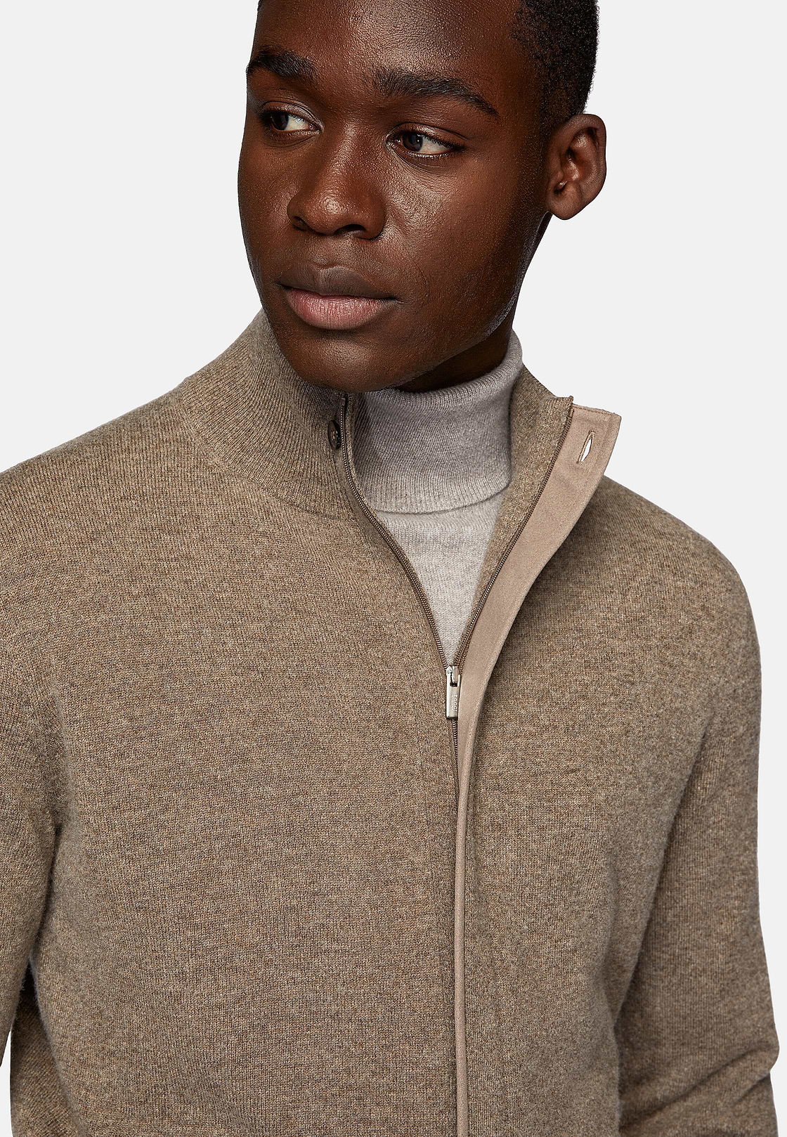Pull Full Zip Marron En Laine Cachemire, Marron, hi-res