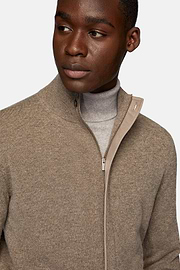 Pull Full Zip Marron En Laine Cachemire, Marron, hi-res
