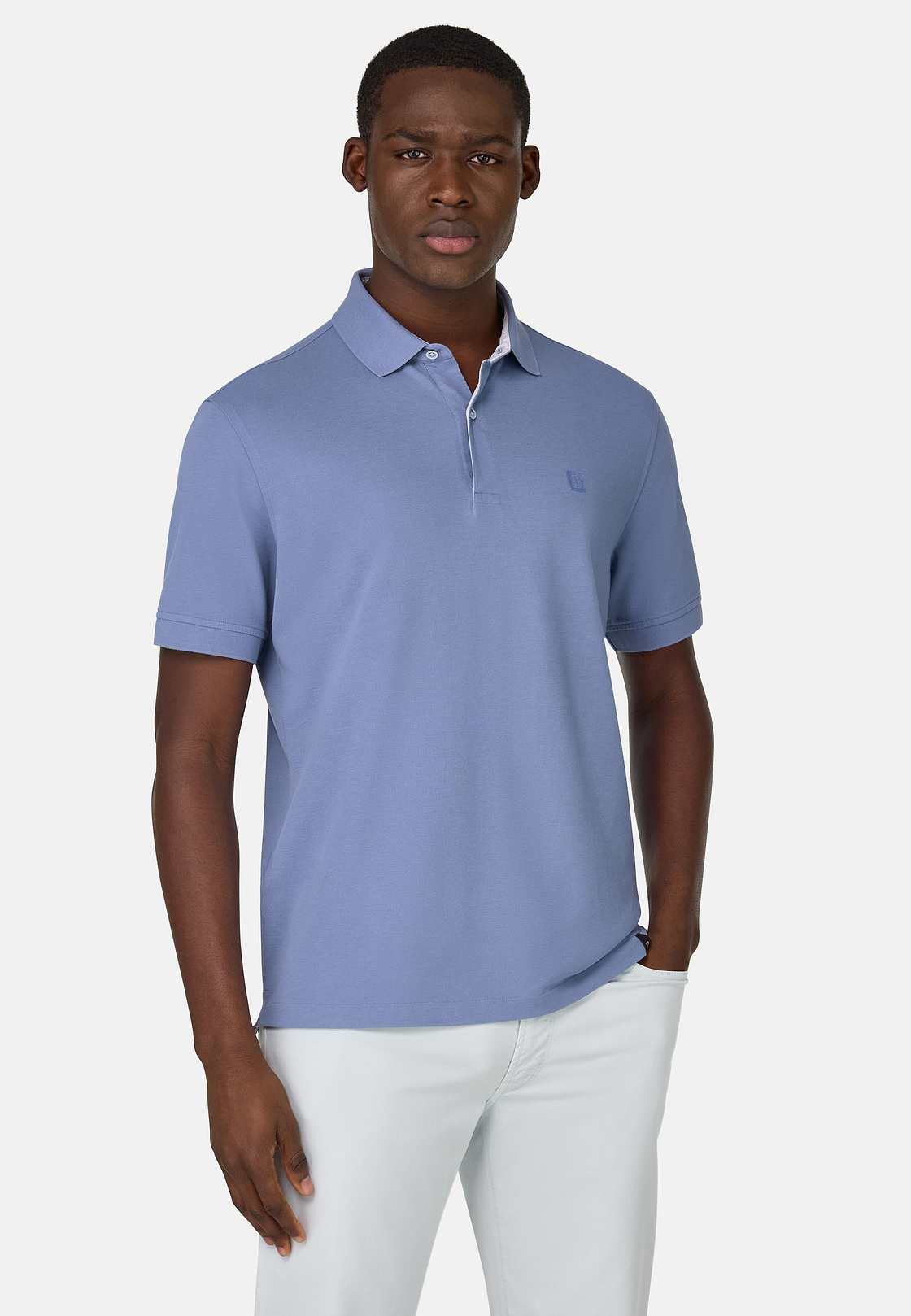 Cotton Piqué Polo Shirt, Indigo, hi-res