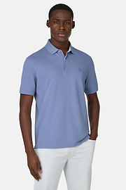 Cotton Piqué Polo Shirt, Indigo, hi-res