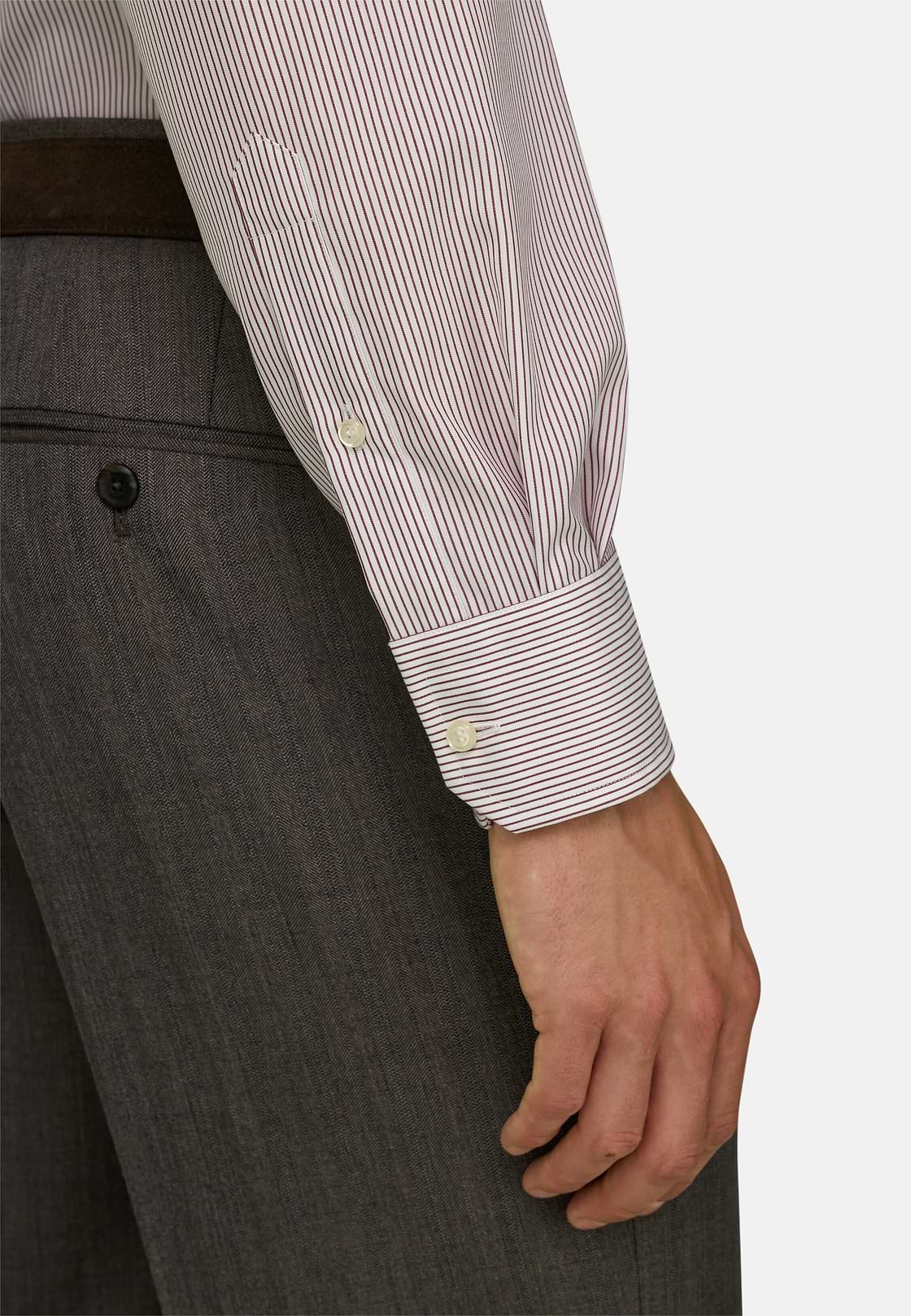Overhemd Gestreept Katoen Non-Iron Slim Fit, Burgundy, hi-res, 4