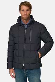 Bomber in Nylon Padded with Goose Down, Navy blue, thumb, 1