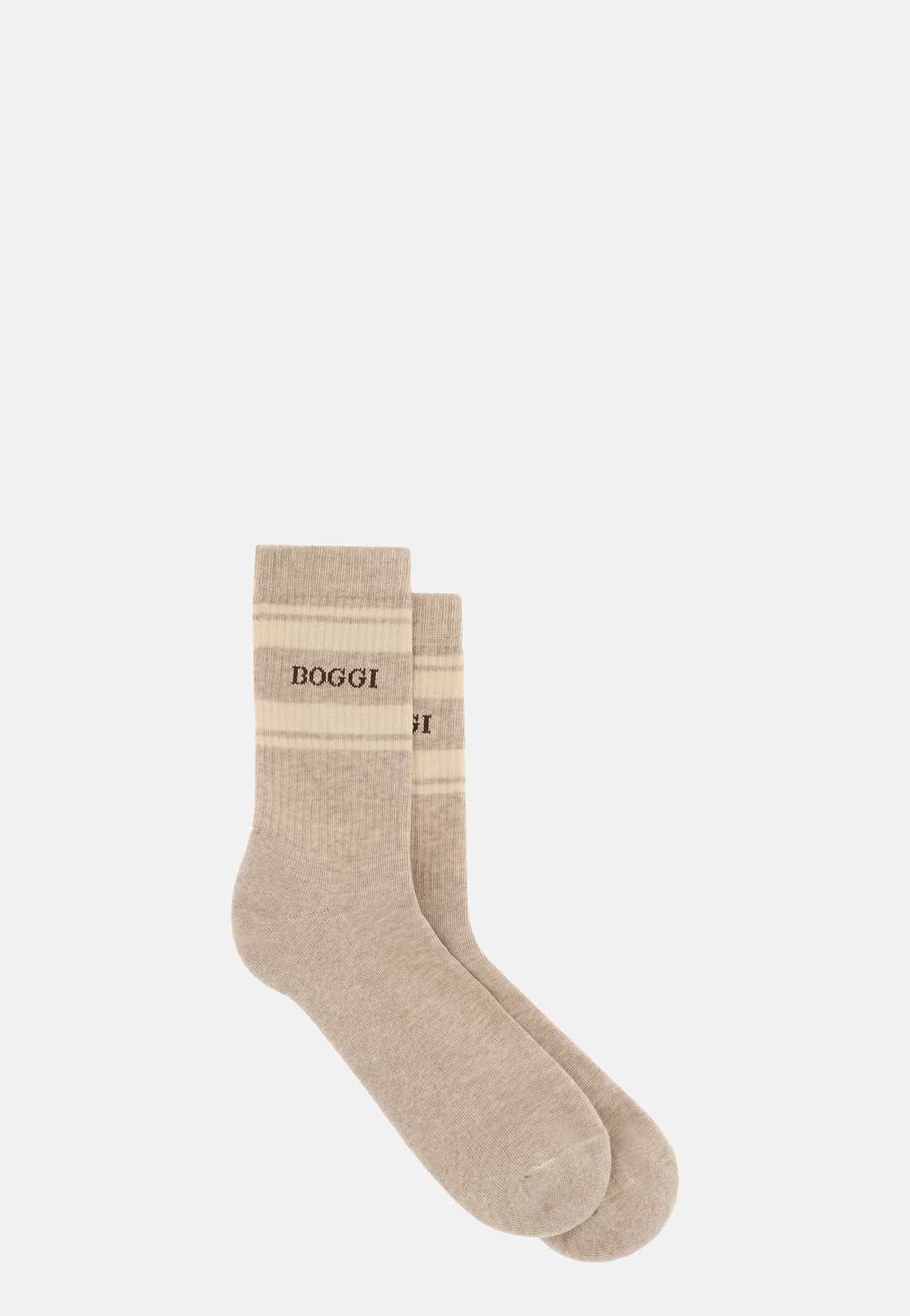 Chaussettes Logo À Rayures, Taupe, hi-res, 2