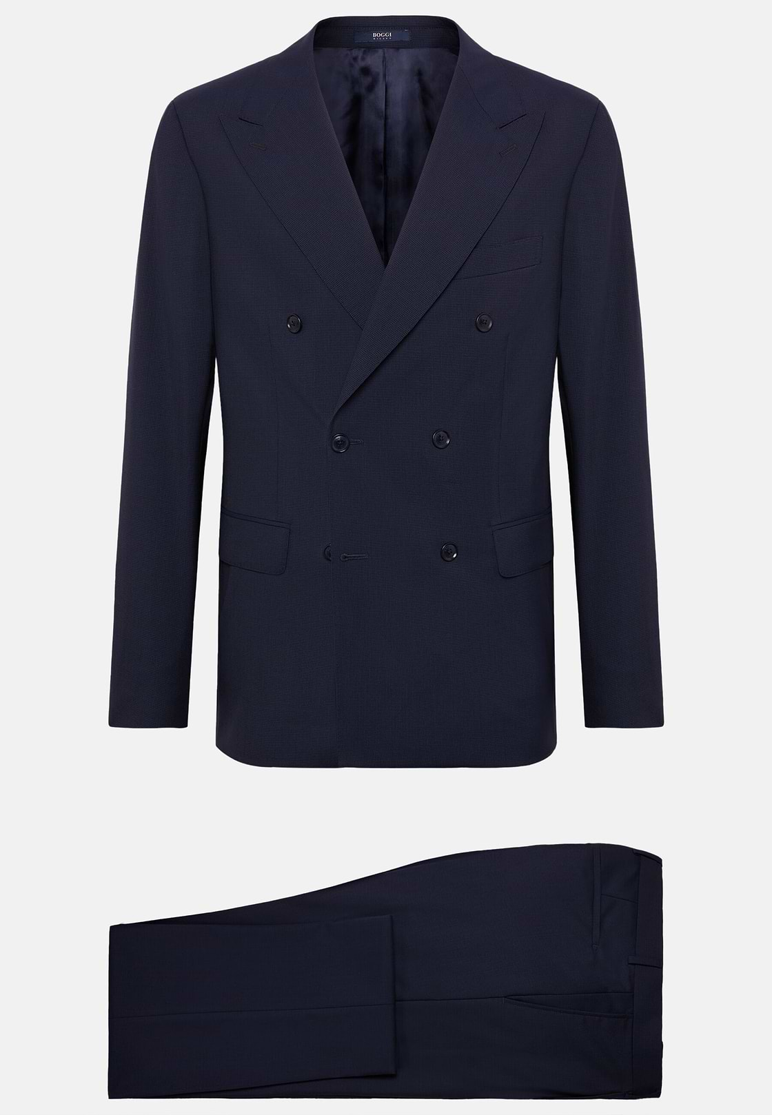 Double-Breasted Navy Houndstooth Suit in Wool, Navy blue, hi-res