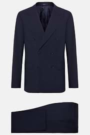 Double-Breasted Navy Houndstooth Suit in Wool, Navy blue, hi-res