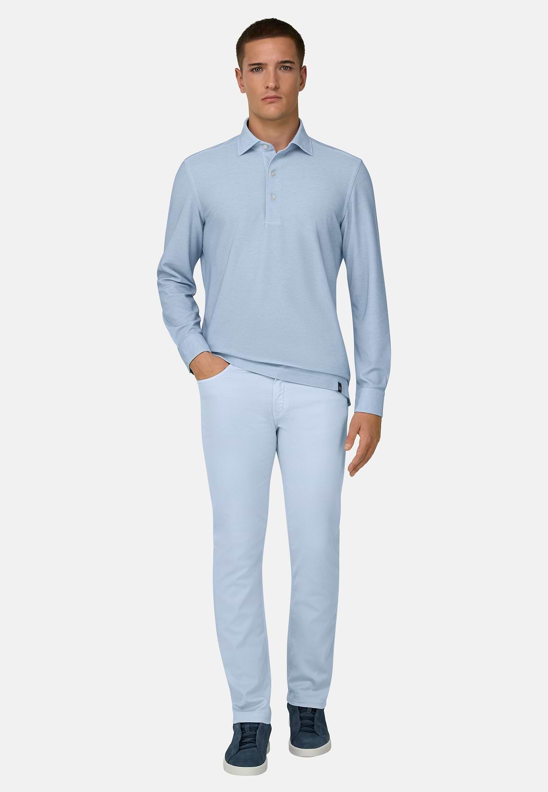 Polo Aus Japanischem Jersey, Hellblau, hi-res, 1