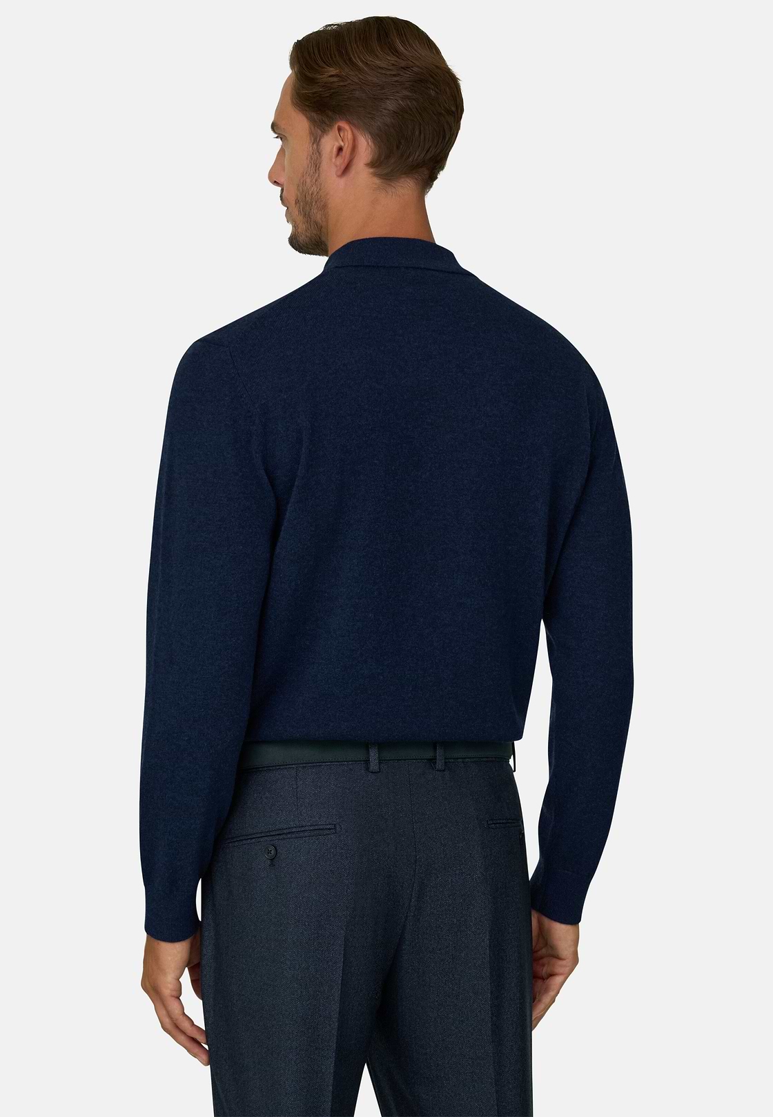 Knitted Polo Shirt in Cashmere Wool, Navy blue, hi-res, 4