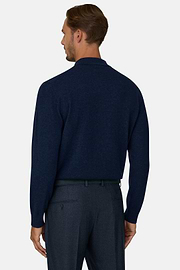 Knitted Polo Shirt in Cashmere Wool, Navy blue, thumb, 4
