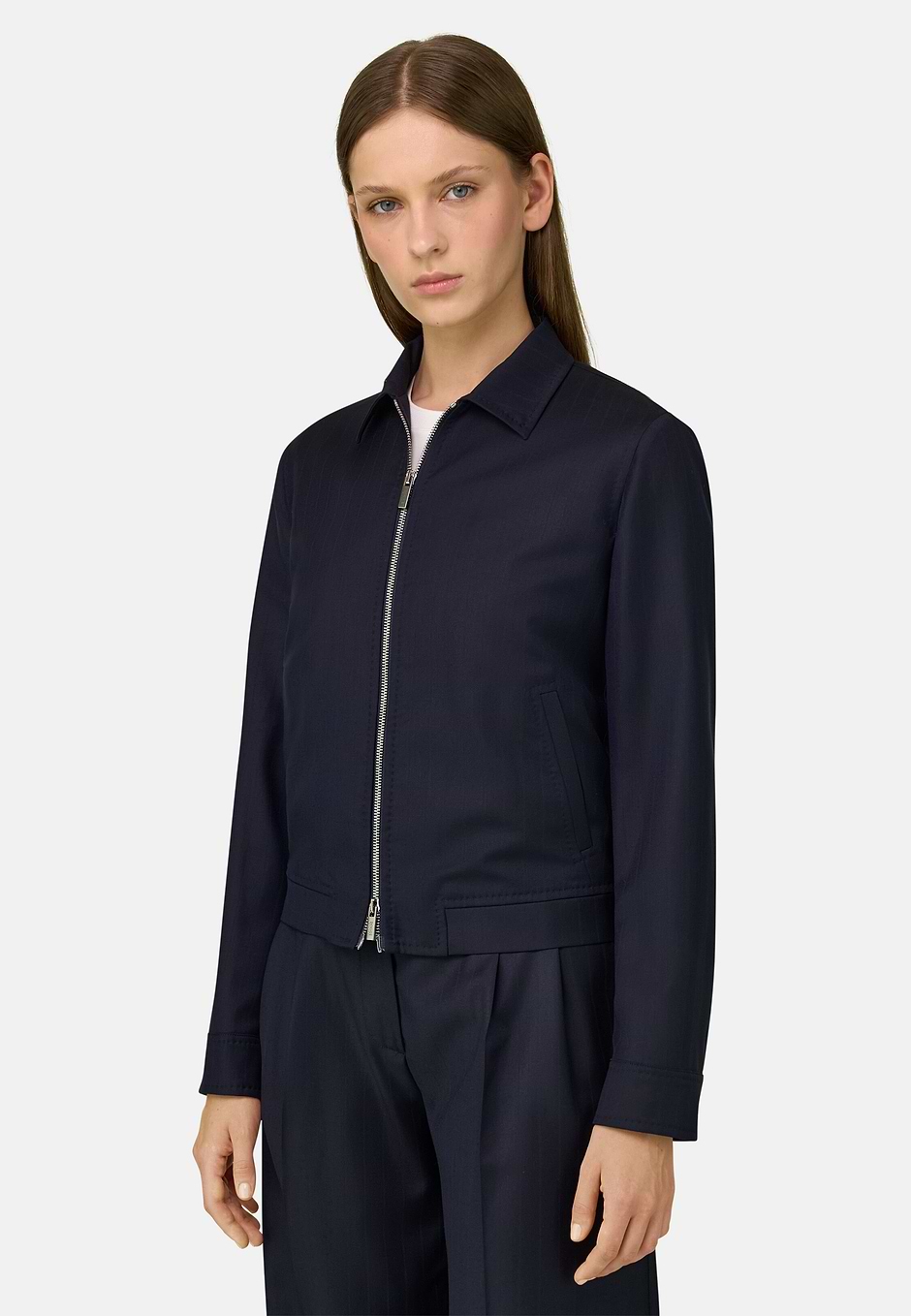 Blazer Full-Zip Pinstripe, Navy blue, hi-res
