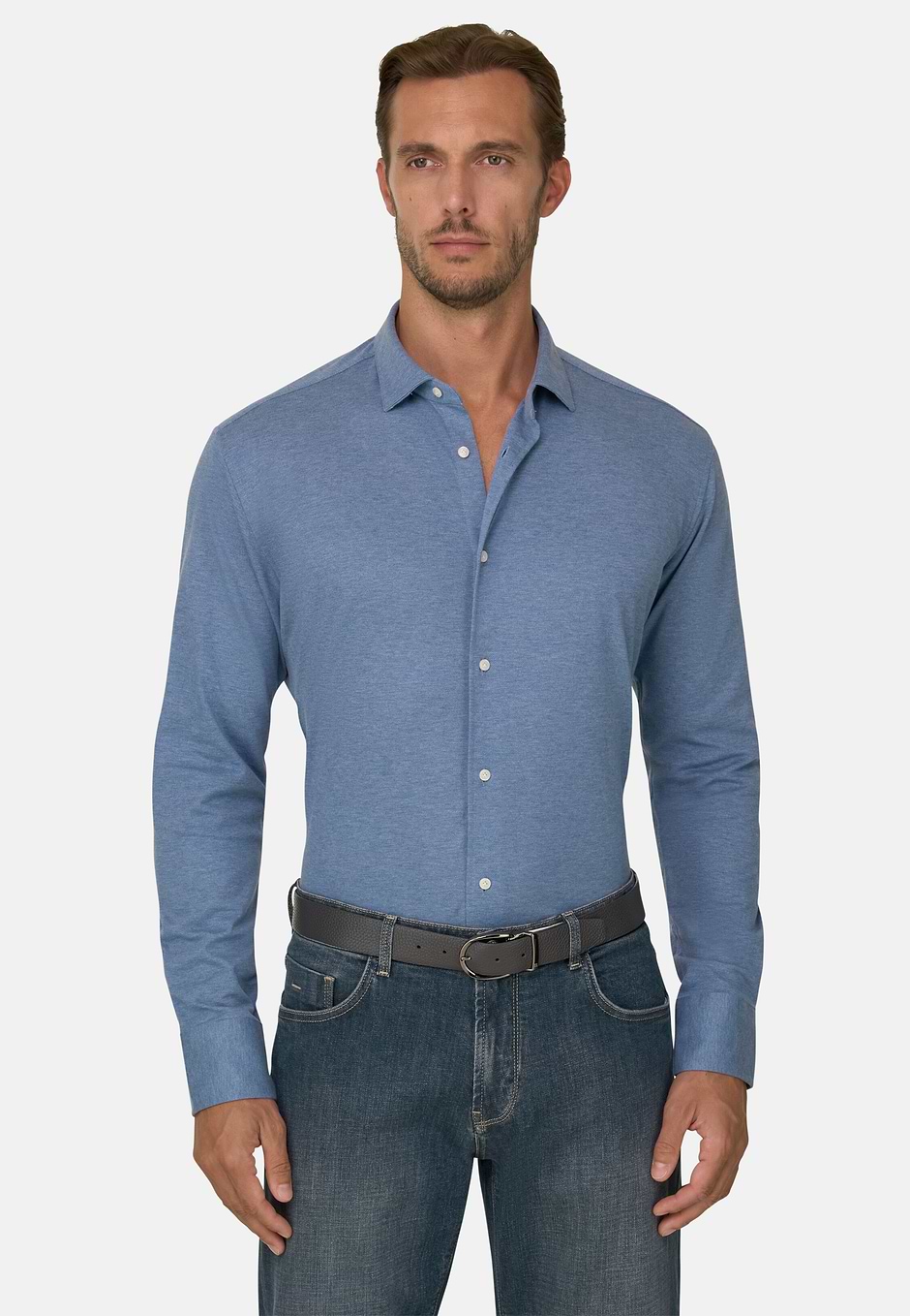 Polo Shirt Mouliné Cotton Regular Fit, Indigo, hi-res