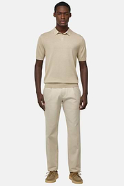 Knitted Merino Wool Polo, Sand, hi-res