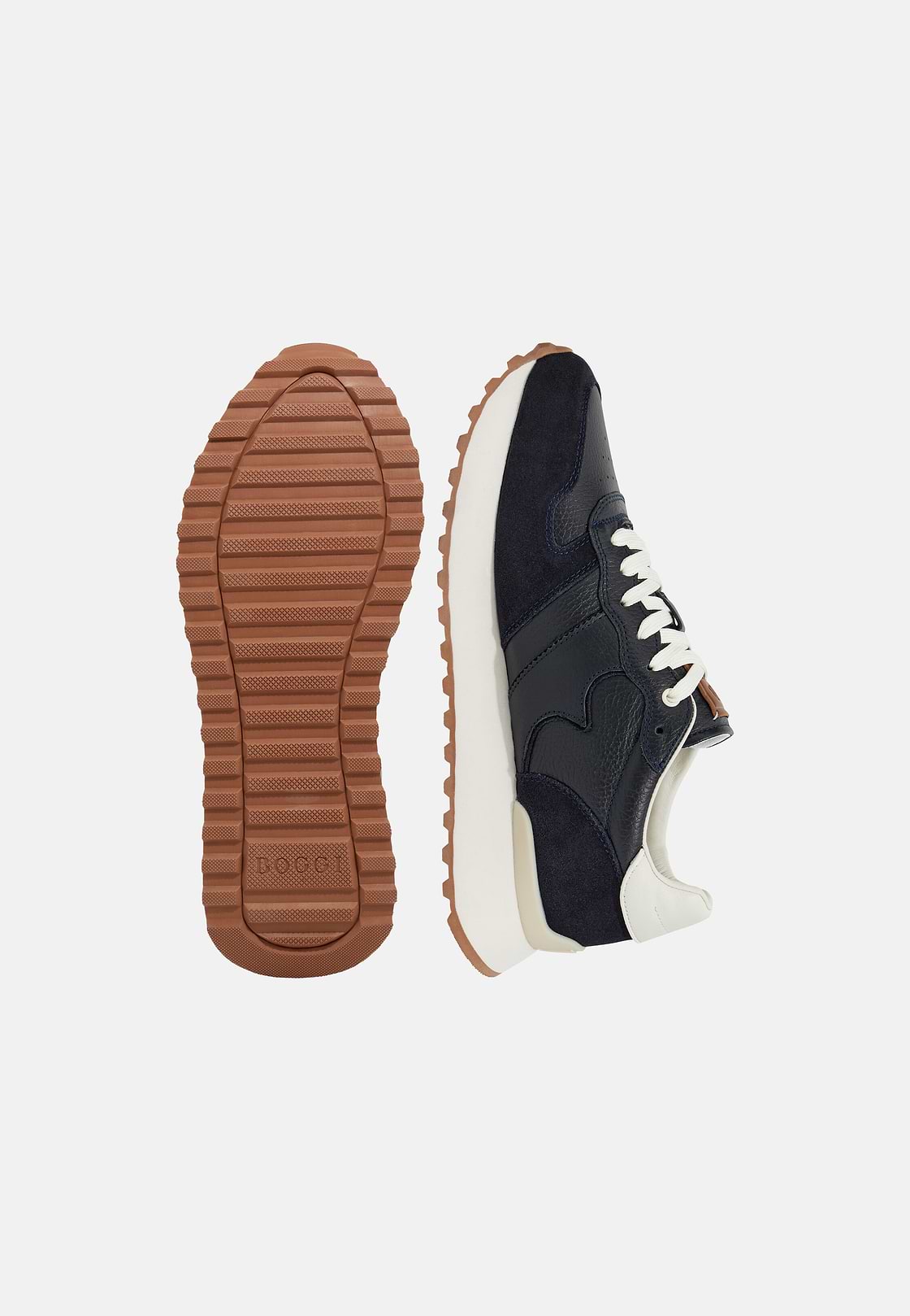Tumbled Leather Trainers., Navy blue, hi-res