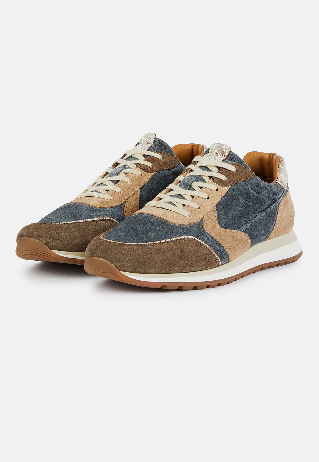 Sneakers Bleu Clair et Beige En Daim, Bleu, hi-res