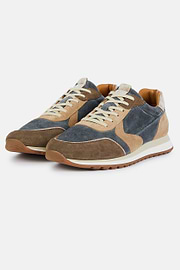 Sky Blue and Beige Suede Trainers, Medium Blue, hi-res