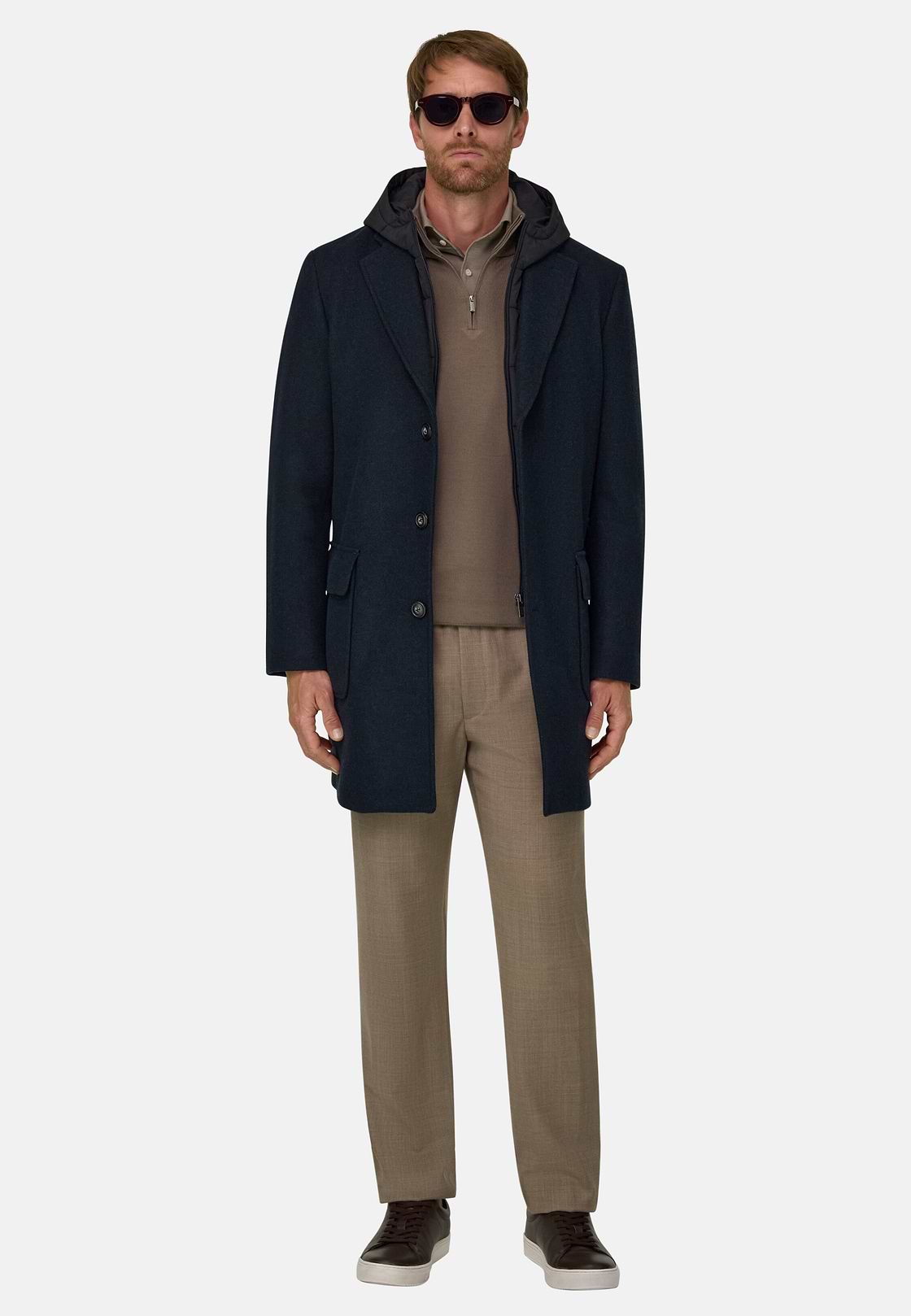 Single-Breasted Coat in Wool Blend, Navy blue, hi-res, 2