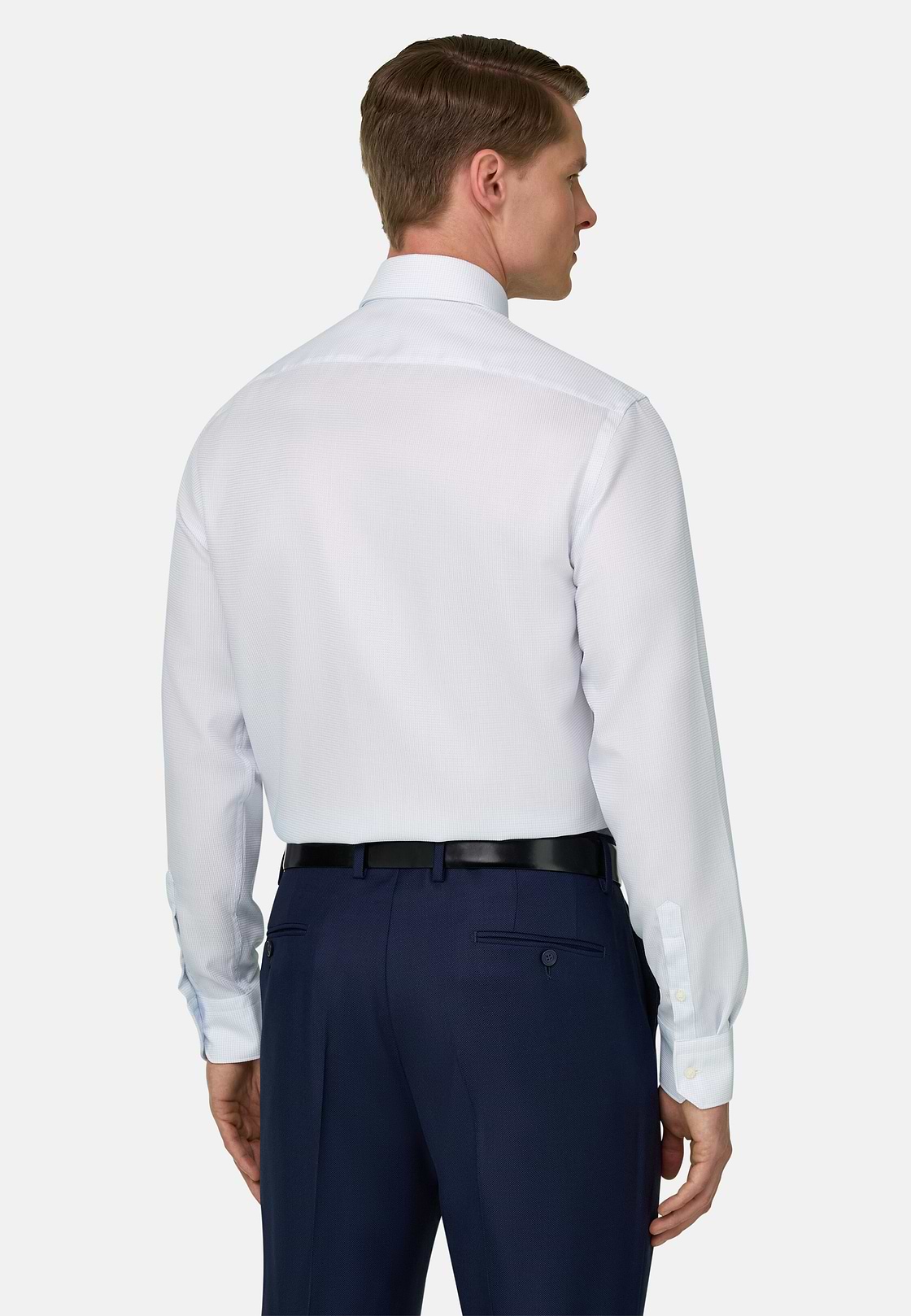 Slim Fit Checked Cotton Shirt, Light Blue, hi-res, 3