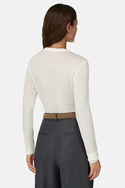 T-Shirt in Wool Blend Ribbed Fabric, White, thumb, 4