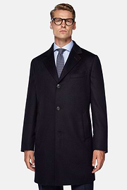 Single-breasted coat in pure cashmere., Navy blue, hi-res