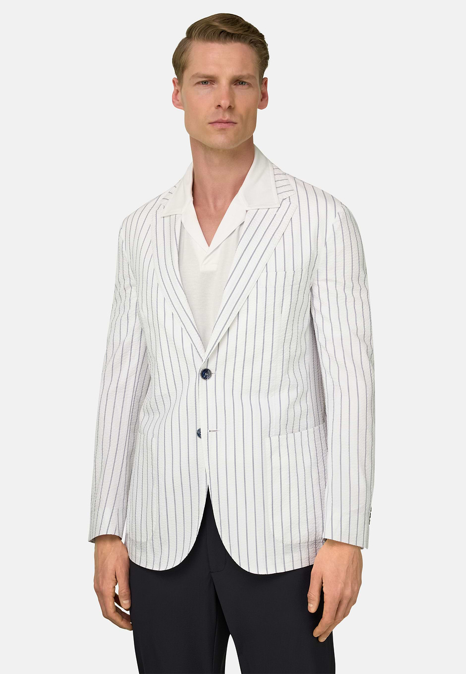 BREEZE | Super-Lightweight Pinstripe Jacket in Stretch Cotton, White, hi-res